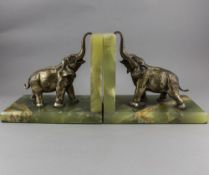 A Good Quality Heavy and Figural Decoration Pair of 1960's Silvered Elephant Figures on Onyx