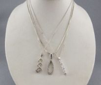 3 Paste Set Silver Pendants All With Chains