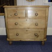 20thC Pine Chest Of Drawers, 2 Short Over 2 Long Drawers Raised On Bun Feet, Height 32 Inches,