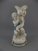 Minton Style 19th Century Hand Painted Porcelain Figural Cherub / Fish Vase, In Turquoise,