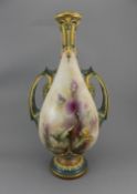 Royal Worcester Hadleys Hand Painted and Impressive Large Twin Handle Vase,