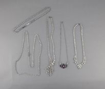 Four Various Clear Crystal Necklaces plus one with purple crystals(5)