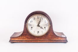 Wooden Cased Napoleon Shaped Mantle Clock, silvered chapter ring with Arabic numerals, 16.25'' in