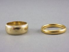 2 Gold Wedding Bands, One 22ct Plain Band, Fully Hallmarked And Stamped Fidelity,