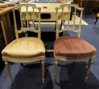 Pair Of Early 20thC French Style Painted Bedroom Chairs, Fluted Backrest And Tapered Front Supports,