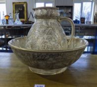 Doulton Late 19th Century Large Footed Wash Basin and Water Jug with Highlighted Gold Leaf