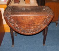 Carved Oak Drop Leaf Table