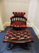 Late 20thC Captains Swivel Chair & Matching Footstool Both Upholstered In Red Leather,