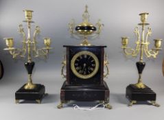 Late 19thC Slate/Marble Mantle Clock Of Plain Form, Black Dial With Gilt Numerals,