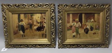 A Fine Pair of Victorian Crystoleums In Fine Gilt Wooden Period Frames. Spanish Scenes. Each 12.