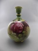 Royal Worcester Hand Painted and Signed Bulbous Shaped Vase ' Roses ' Stillife. Signed H. Martin.