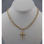 A 9ct Gold Curb Chain, with Attached 9ct Gold Cross and Safety Chain. Marked 3.75.
