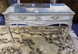 Serpentine Fronted French Painted Early 20thC Side Table with Carved Acanthus And Leaf Applied