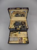 Tartan Jewellery Box Containing A Small Collection Of  Costume Jewellery Comprising Bracelets,