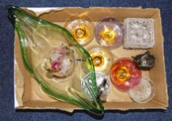 Mixed Box Comprising Various Glass Items To Include A Large Green Bowl, Cruet Set, Glasses,