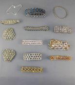 Eleven Various Crystal Bracelets plus a large crystal openwork clasp (some missing stones)