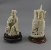 Chinese and Indian Early 20th Century Small Carved Ivory Figures ( 2 ) In Total,