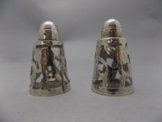 A Vintage and Stylish Pair of Silver Overlaid Salt and Pepper Pots. Marked to Base 925, Screw Tops.