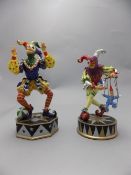 A Pair of Hand Painted Very Colourful Resin Jester Figures, Raised on Plinths. Each 8 Inches High.