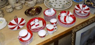 Crown Ford Burslem Tea and Dinner Service with a Red and Polkerdot White Spots Design,