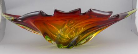 Large Red and Amber Murano Centre Piece Bowl 20 inches long.