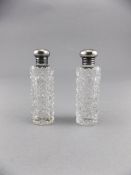 Edwardian Pair of Silver Screw Topped Cut Glass Perfume Bottles. Hallmark Birmingham 1905.