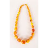 Butterscotch Amber Large Bead Necklace, a graduated, knotted necklace, 30 inches long,