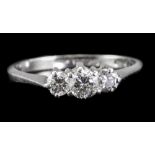 Ladies Platinum Set Three Stone Diamond Ring c 1930's.