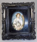 19thC Portrait Miniature Painted On Porcelain Plaque Depicting A Young Woman Wearing Roses In A