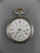 Antique Swiss Premiere Quality Large Silver Open Faced Key Wind Pocket Watch with White Porcelain