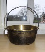 19thC Large Brass Jam Pan, Riveted Steel Handle,
