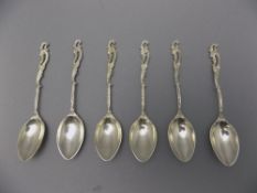 George V Set of Six Silver Naturalistic Handled Tea-Spoons. Hallmark Birmingham 1924. Makers Mark W.