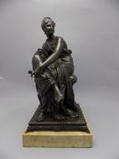 French 19th Century Good Quality Bronze Sculpture of a Seated Classical Female Figure Holding a