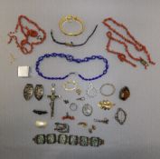Misc Lot Off Costume Jewellery And Oddments, Comprising Coral Necklace, Murano Style Bead Necklace,