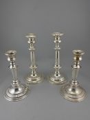 A Mid 20th Century Good Quality Pair of Silver on Copper Candlesticks with Circular Stepped Bases.