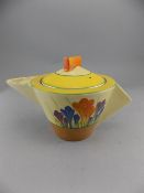 Clarice Cliff Hand Painted Conical Shaped Teapot ' Autumn Crocus ' Pattern. c.1929. 4.5 Inches High.