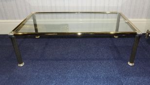 Modern Polished Brass Framed Coffee Table With Glass Top, Raised On Fluted Legs, Height 15 Inches,