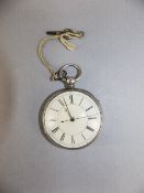 Victorian Large and Heavy Silver Open Face Key Wind Fusee Pocket Watch with Attached Key.