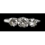 Ladies Platinum Set Three Stone Diamond Ring c 1930's.