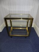 Modern Brass Framed Trolley/Table, Glass Top, Shelf And Base with Castors, Height 27 Inches,