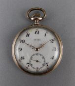 Oreba 1940's Silver Open Faced Pocket Watch, Features White Porcelain Dial,