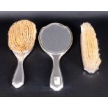 Ladies - Fine 3 Piece Silver and Tortoiseshell Vanity Set. Comprises Hand Mirror and Two Brushes.