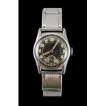 A 1940's Manual Wind Midi - Sized Stainless Steel Watch with Attached Expanding Steel Bracelet,