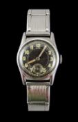 A 1940's Manual Wind Midi - Sized Stainless Steel Watch with Attached Expanding Steel Bracelet,