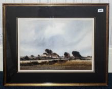 Edward Emerson Signed Original Watercolour titled 'Lane End Farm' depicting landscape with cottage.