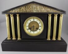 Belgian Slate/Marble Mantle Clock Of Architectural Form,