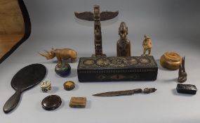 Miscellaneous Lot Comprising Hinged Glove Box With Carved Decoration To Top,