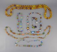 Three Various Multicolour Glass Necklaces and a Murano Glass Bracelet,