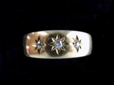 18ct Gold 3 Stone Pave Set Diamond Ring. Hallmark Birmingham 1893.