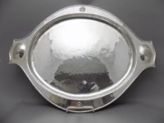 Arts and Crafts Impressive Fine Quality and Handmade Hammered Silver on Copper Twin Handle Tray.